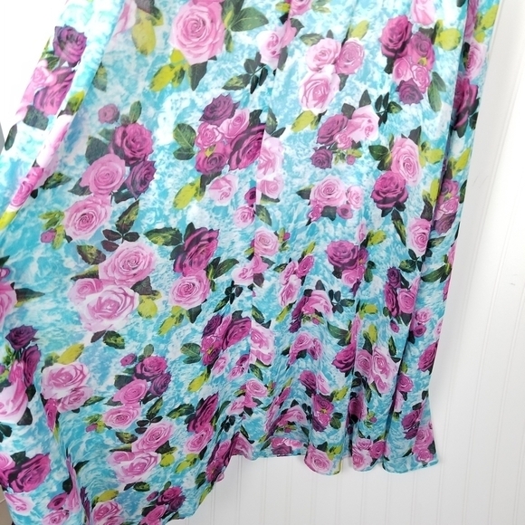 Betsey Johnson Off The Shoulder Floral Maxi Dress Size 14 Blue Roses Multicolor - Picture 8 of 12